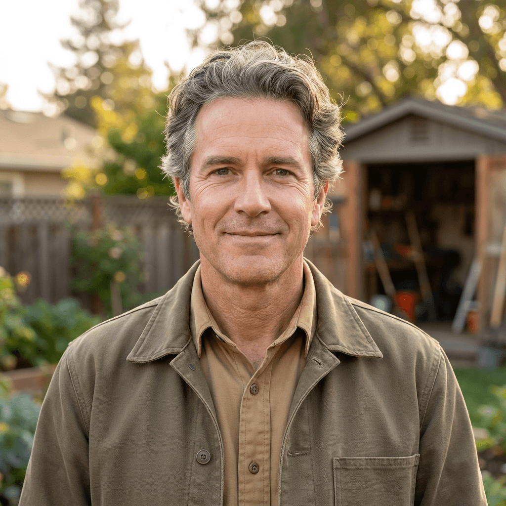 Thomas Anderson holding IAMTEA tea in his kitchen