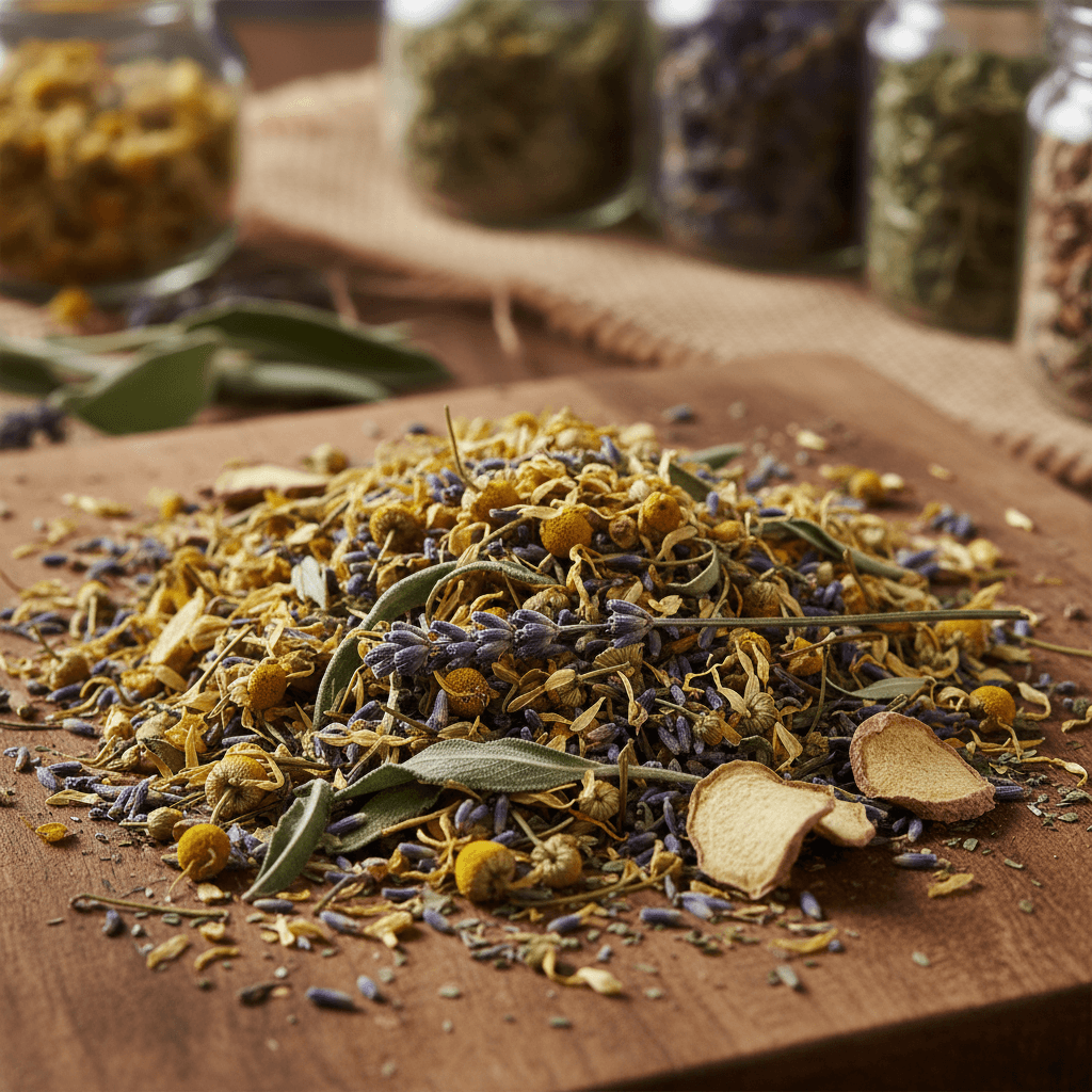 Loose Kenyan purple tea leaves blended with fennel, rosemary, and peppermint